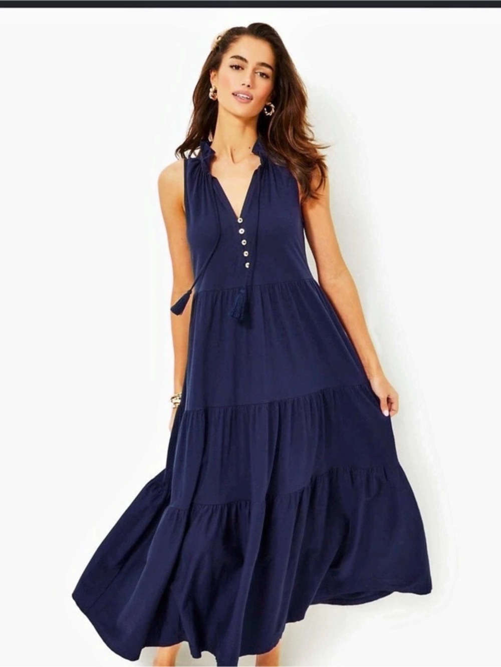 Lilly Pulitzer Malone Tiered Maxi Dress in Navy Size medium Like New